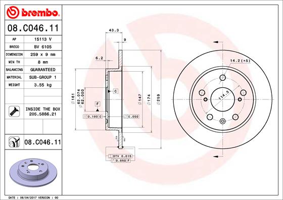 Тормозной диск   08.C046.11   BREMBO