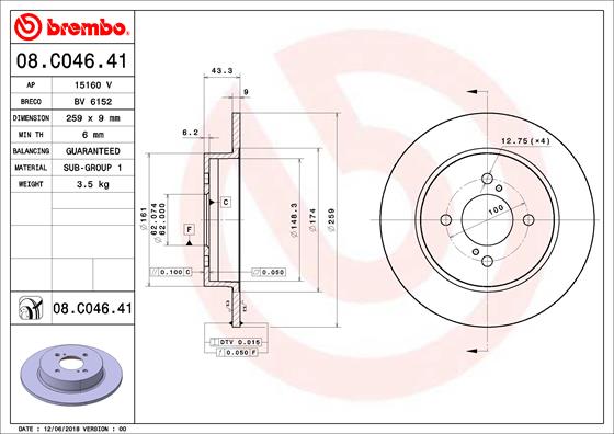 Тормозной диск   08.C046.41   BREMBO