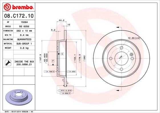 Тормозной диск   08.C172.10   BREMBO