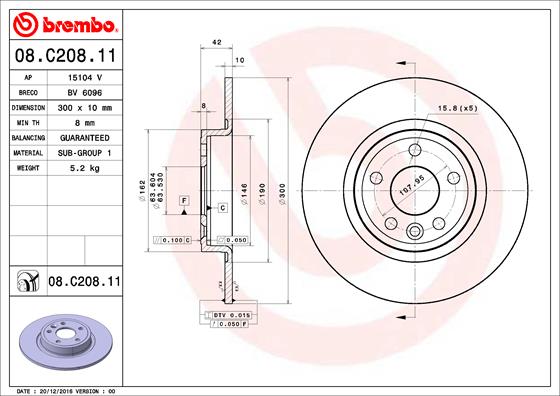 Тормозной диск   08.C208.11   BREMBO