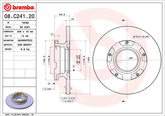 Тормозной диск   08.C241.20   BREMBO