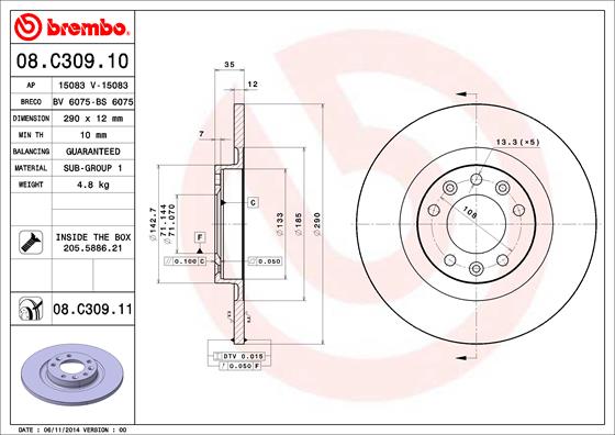 Тормозной диск   08.C309.11   BREMBO