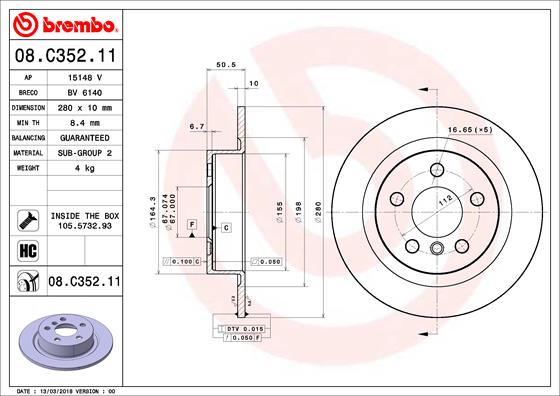 Тормозной диск   08.C352.11   BREMBO