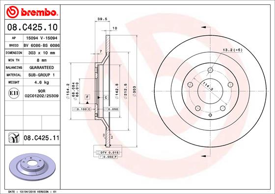 Гальмівний диск   08.C425.11   BREMBO