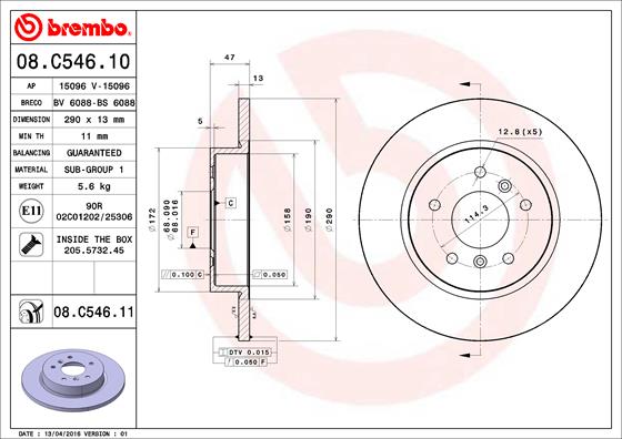 Гальмівний диск   08.C546.11   BREMBO