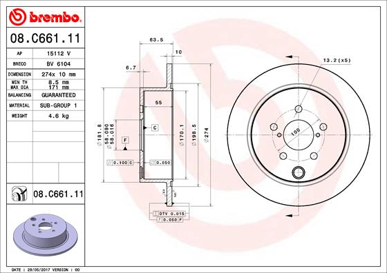 Тормозной диск   08.C661.11   BREMBO