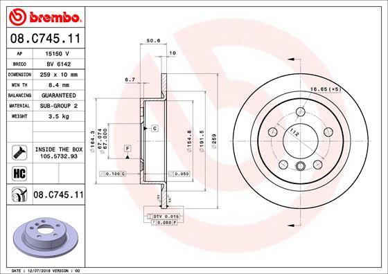 Тормозной диск   08.C745.11   BREMBO