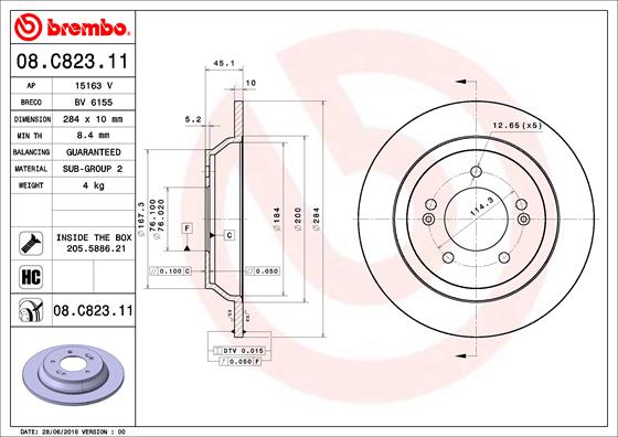 Тормозной диск   08.C823.11   BREMBO