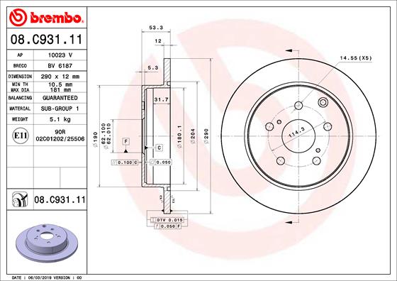 Тормозной диск   08.C931.11   BREMBO