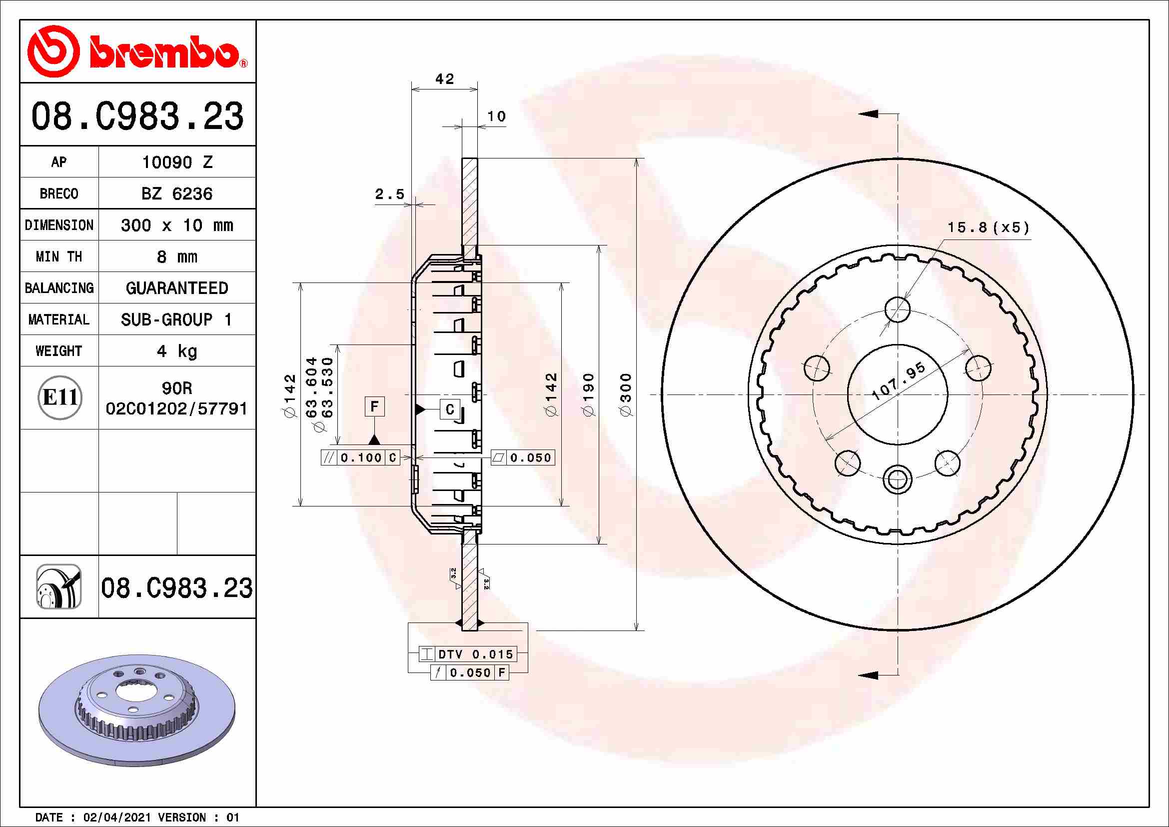 Тормозной диск   08.C983.23   BREMBO