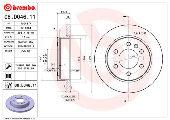 Гальмівний диск   08.D046.11   BREMBO