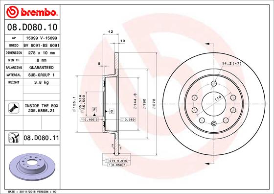 Гальмівний диск   08.D080.11   BREMBO