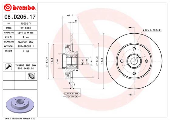 Тормозной диск   08.D205.17   BREMBO