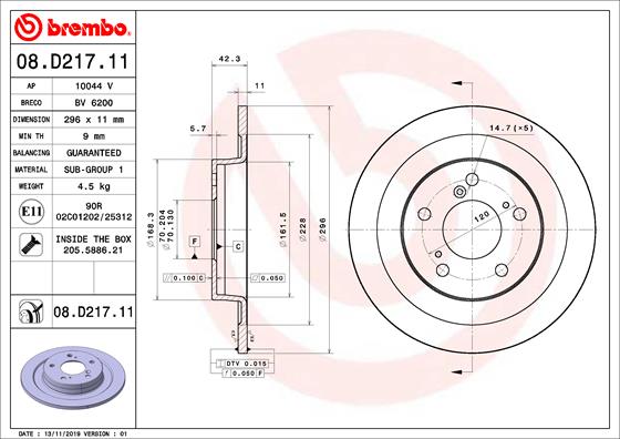 Гальмівний диск   08.D217.11   BREMBO