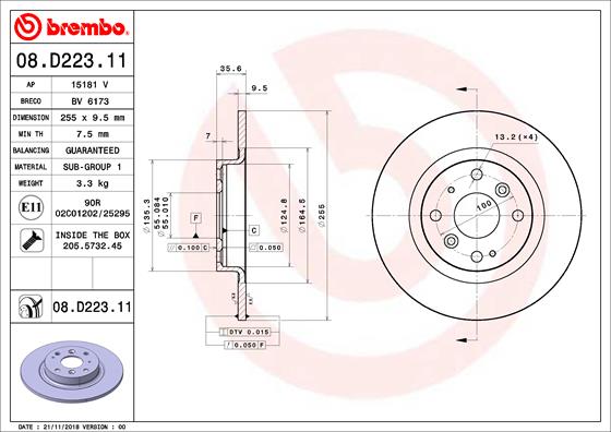 Тормозной диск   08.D223.11   BREMBO