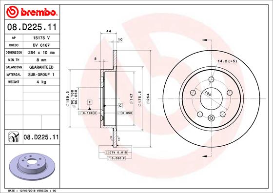 Тормозной диск   08.D225.11   BREMBO