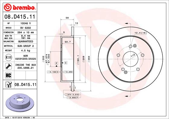 Тормозной диск   08.D415.11   BREMBO