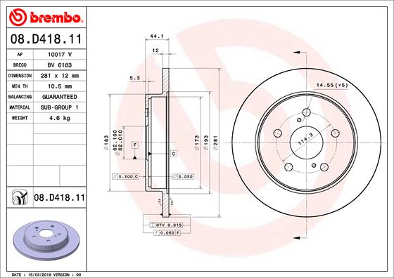 Гальмівний диск   08.D418.11   BREMBO