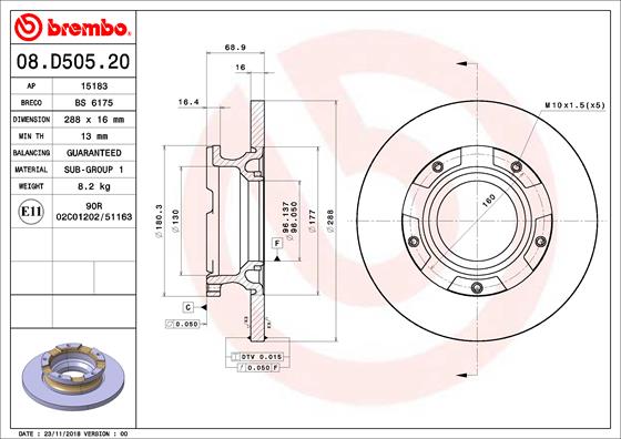 Тормозной диск   08.D505.20   BREMBO