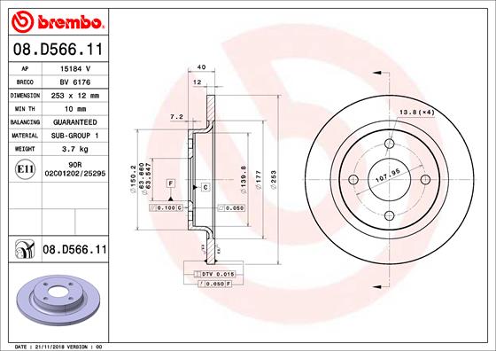 Гальмівний диск   08.D566.11   BREMBO