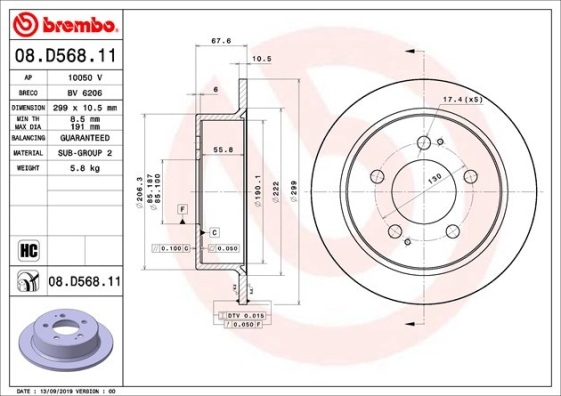 Тормозной диск   08.D568.11   BREMBO