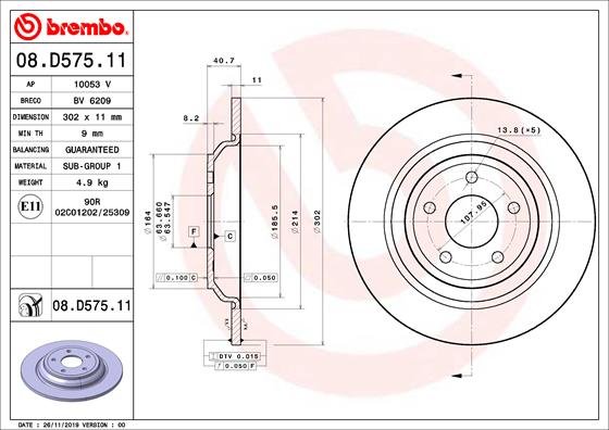 Тормозной диск   08.D575.11   BREMBO