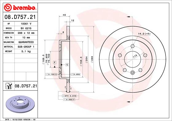 Гальмівний диск   08.D757.21   BREMBO