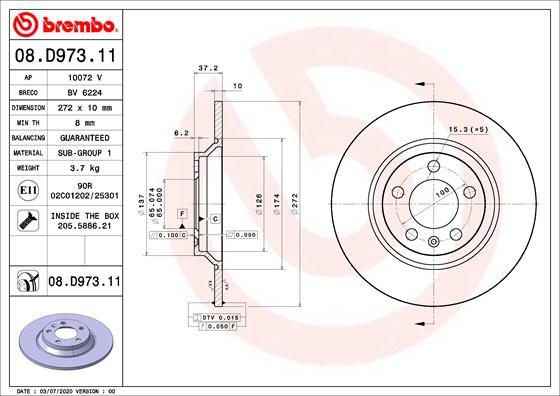 Гальмівний диск   08.D973.11   BREMBO