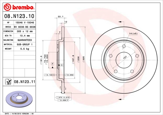 Тормозной диск   08.N123.11   BREMBO