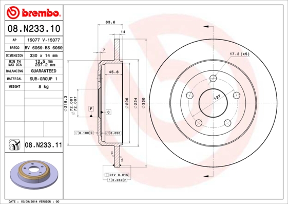 Гальмівний диск   08.N233.11   BREMBO