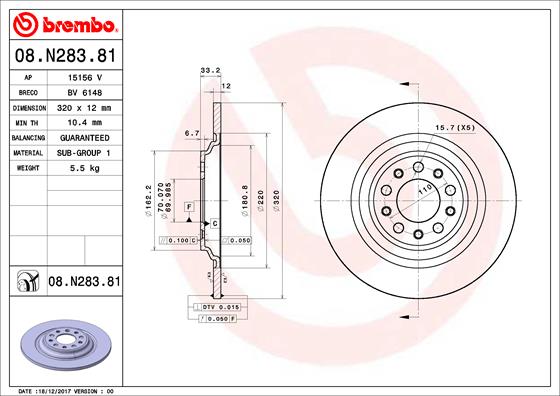 Тормозной диск   08.N283.81   BREMBO