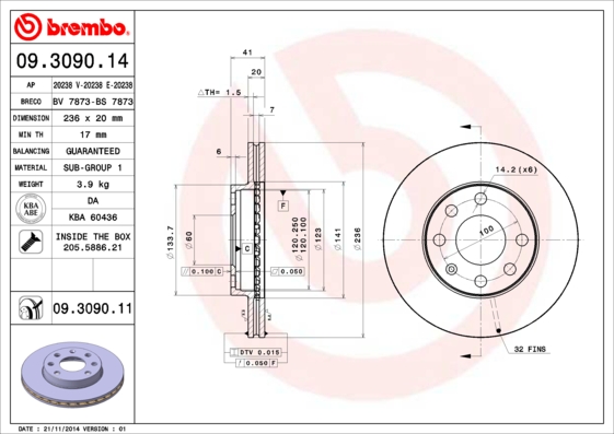 Гальмівний диск   09.3090.11   BREMBO