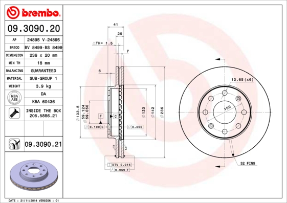 Гальмівний диск   09.3090.20   BREMBO