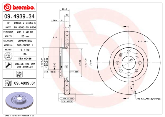 Тормозной диск   09.4939.31   BREMBO