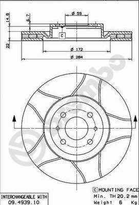 Тормозной диск   09.4939.75   BREMBO