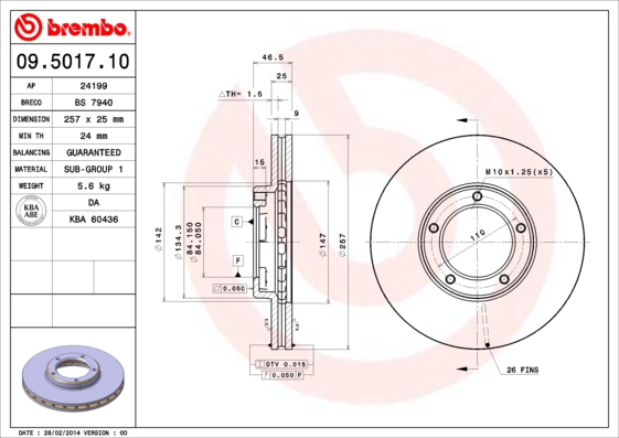 Тормозной диск   09.5017.10   BREMBO