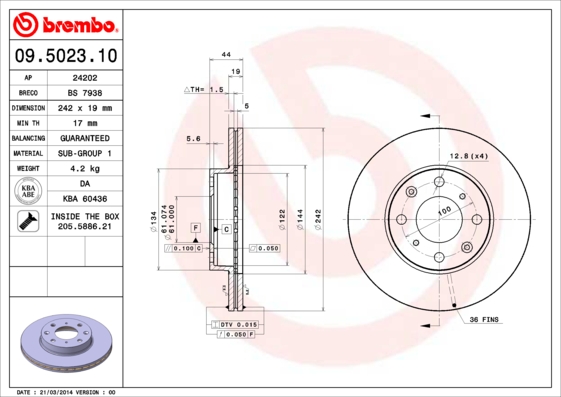 Гальмівний диск   09.5023.10   BREMBO