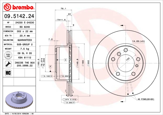 Гальмівний диск   09.5142.24   BREMBO