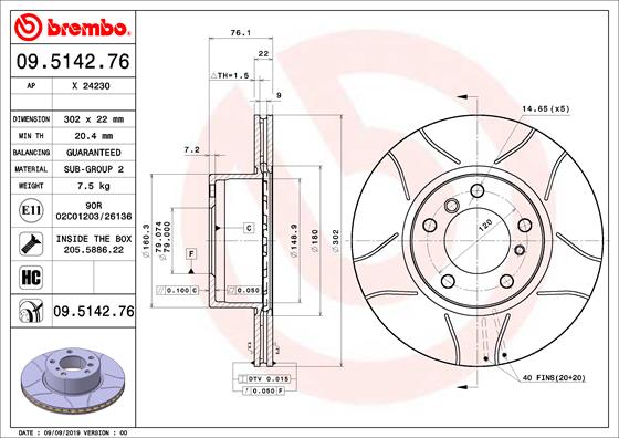 Гальмівний диск   09.5142.76   BREMBO