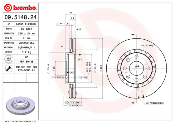 Гальмівний диск   09.5148.24   BREMBO