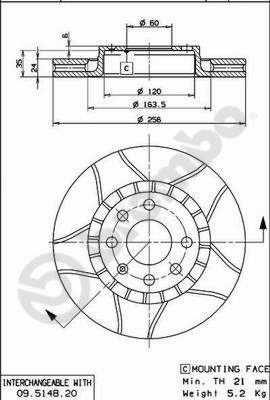 Тормозной диск   09.5148.76   BREMBO