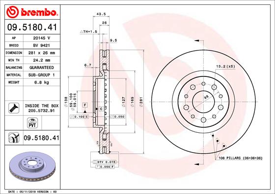 Гальмівний диск   09.5180.41   BREMBO