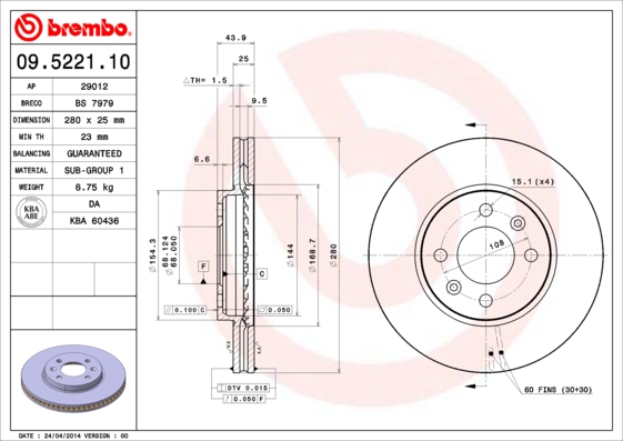 Гальмівний диск   09.5221.10   BREMBO