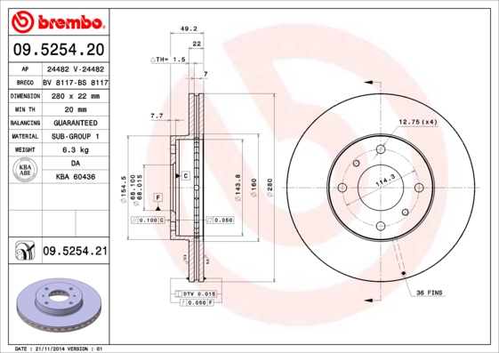 Тормозной диск   09.5254.20   BREMBO