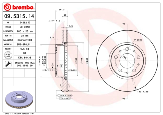 Гальмівний диск   09.5315.14   BREMBO
