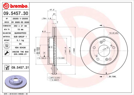 Гальмівний диск   09.5457.31   BREMBO