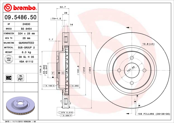 Тормозной диск   09.5486.50   BREMBO