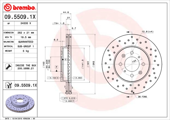 Гальмівний диск   09.5509.1X   BREMBO