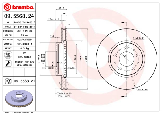 Тормозной диск   09.5568.21   BREMBO