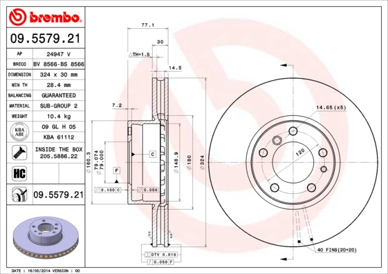 Тормозной диск   09.5579.21   BREMBO